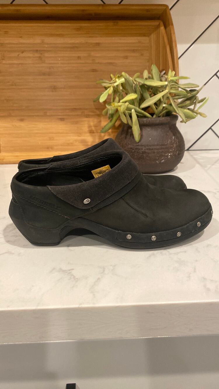 Merrell Luxe Wrap Clog leather lagenlook comfy bohemian Gorpcore cabin size 8